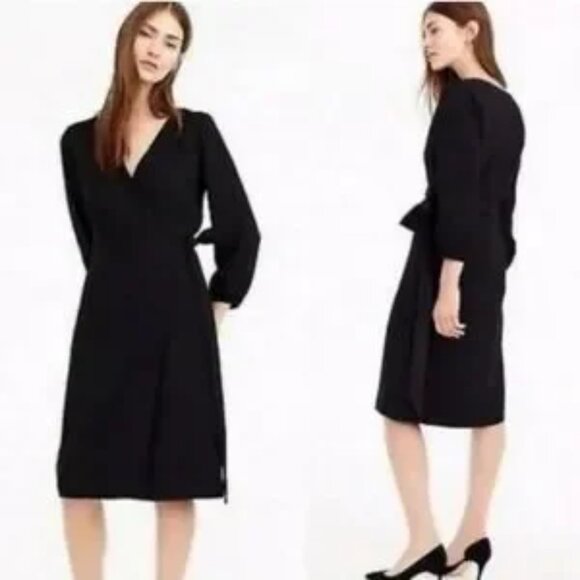 J Crew Wrap Dress Black 365 Crepe Classic Career Office Date Night Size 0 #H6292 - Picture 3 of 15